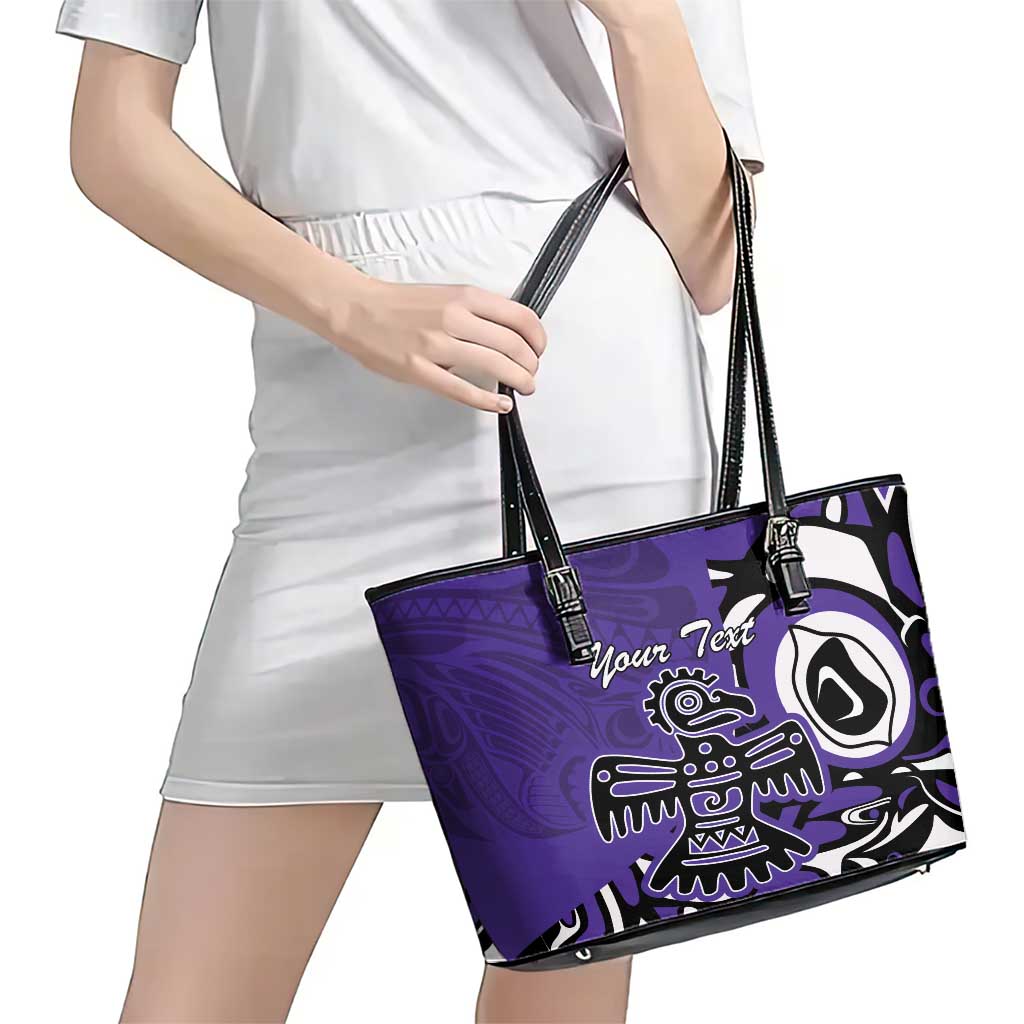 Personalized Canada Haida Eagle Leather Tote Bag Purple Style LT18