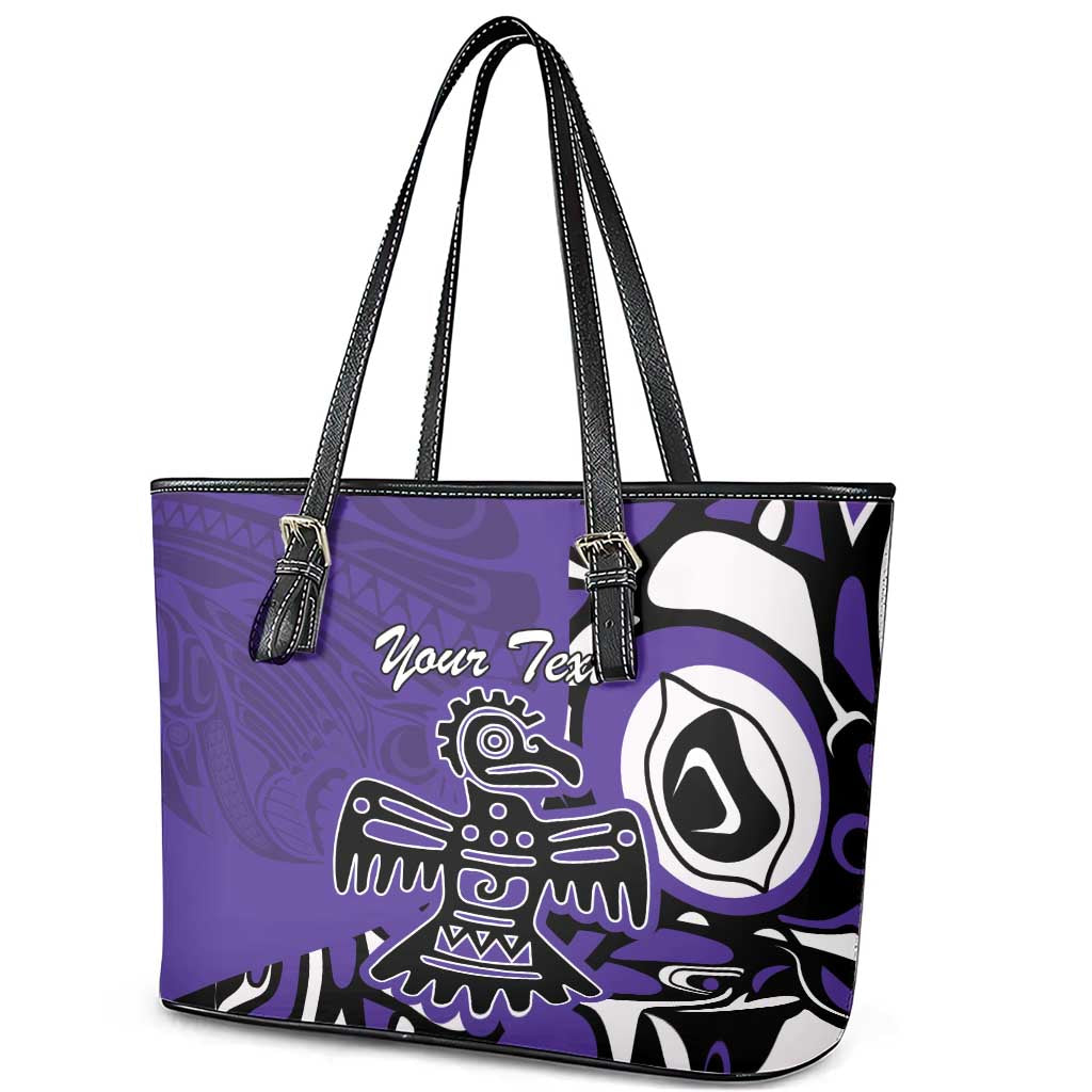 Personalized Canada Haida Eagle Leather Tote Bag Purple Style LT18