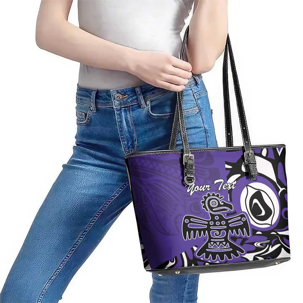 Personalized Canada Haida Eagle Leather Tote Bag Purple Style LT18