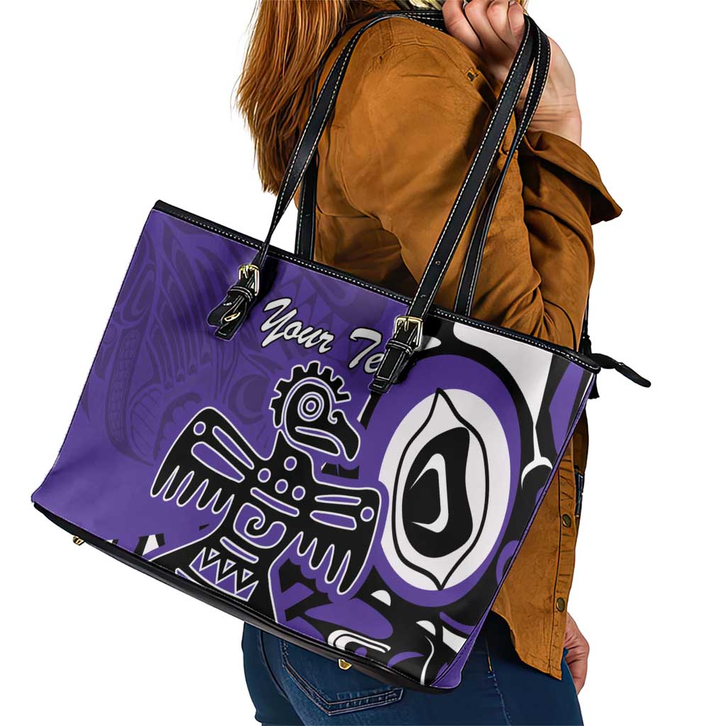 Personalized Canada Haida Eagle Leather Tote Bag Purple Style LT18