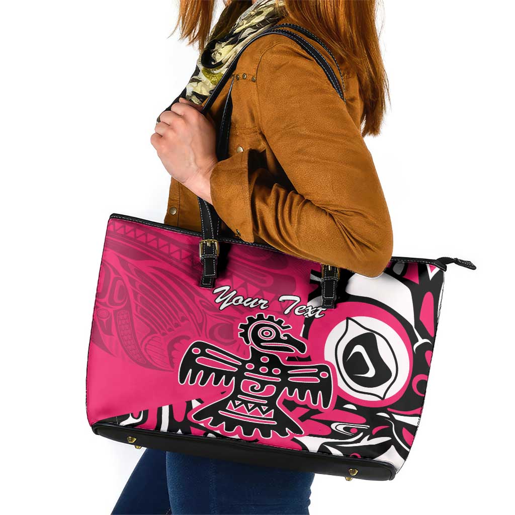 Personalized Canada Haida Eagle Leather Tote Bag Pink Style LT18