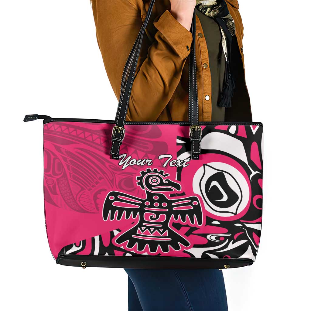 Personalized Canada Haida Eagle Leather Tote Bag Pink Style LT18