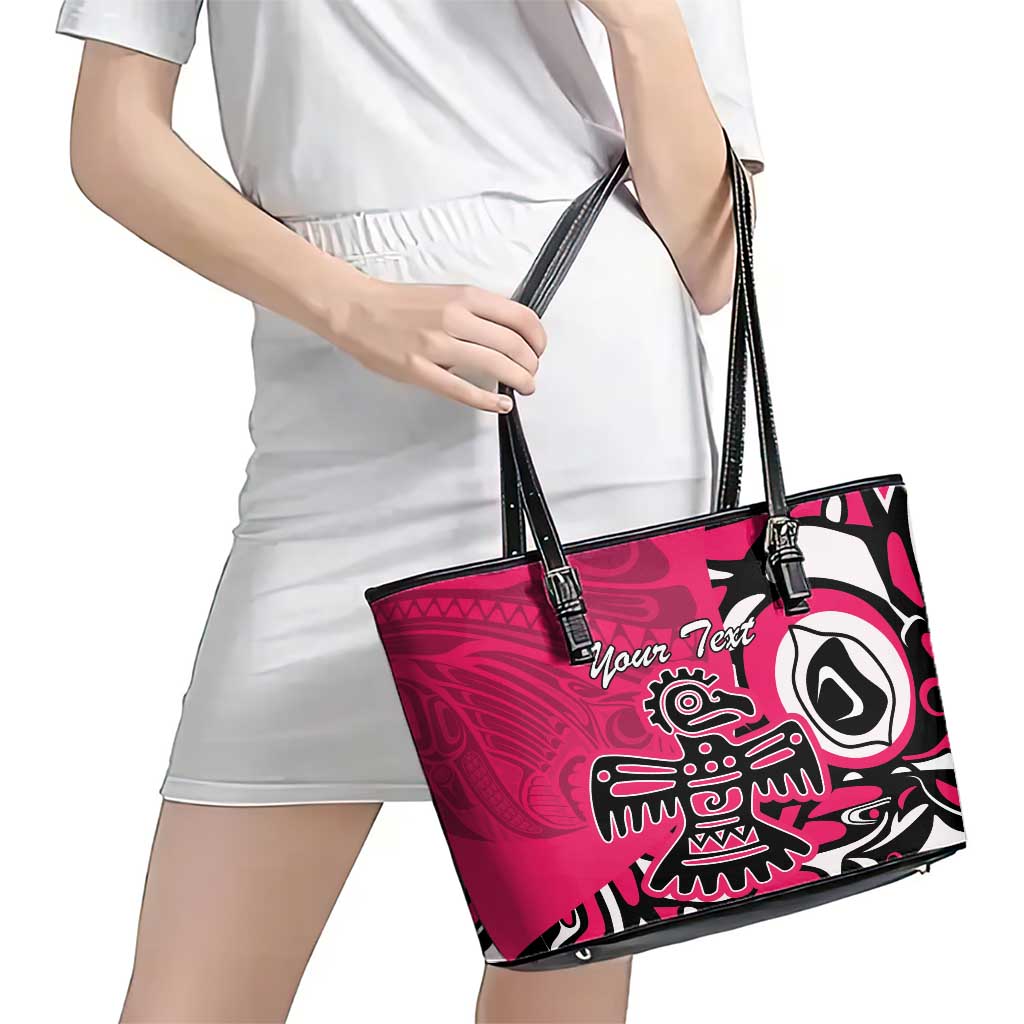 Personalized Canada Haida Eagle Leather Tote Bag Pink Style LT18