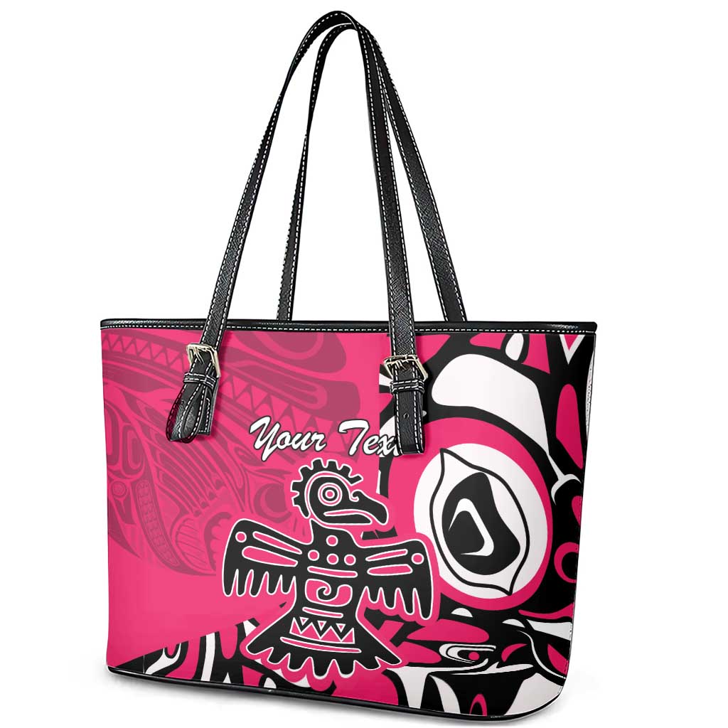 Personalized Canada Haida Eagle Leather Tote Bag Pink Style LT18