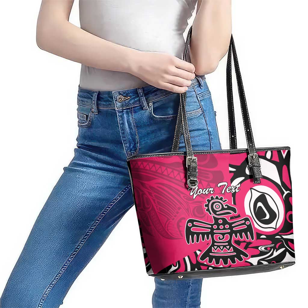 Personalized Canada Haida Eagle Leather Tote Bag Pink Style LT18