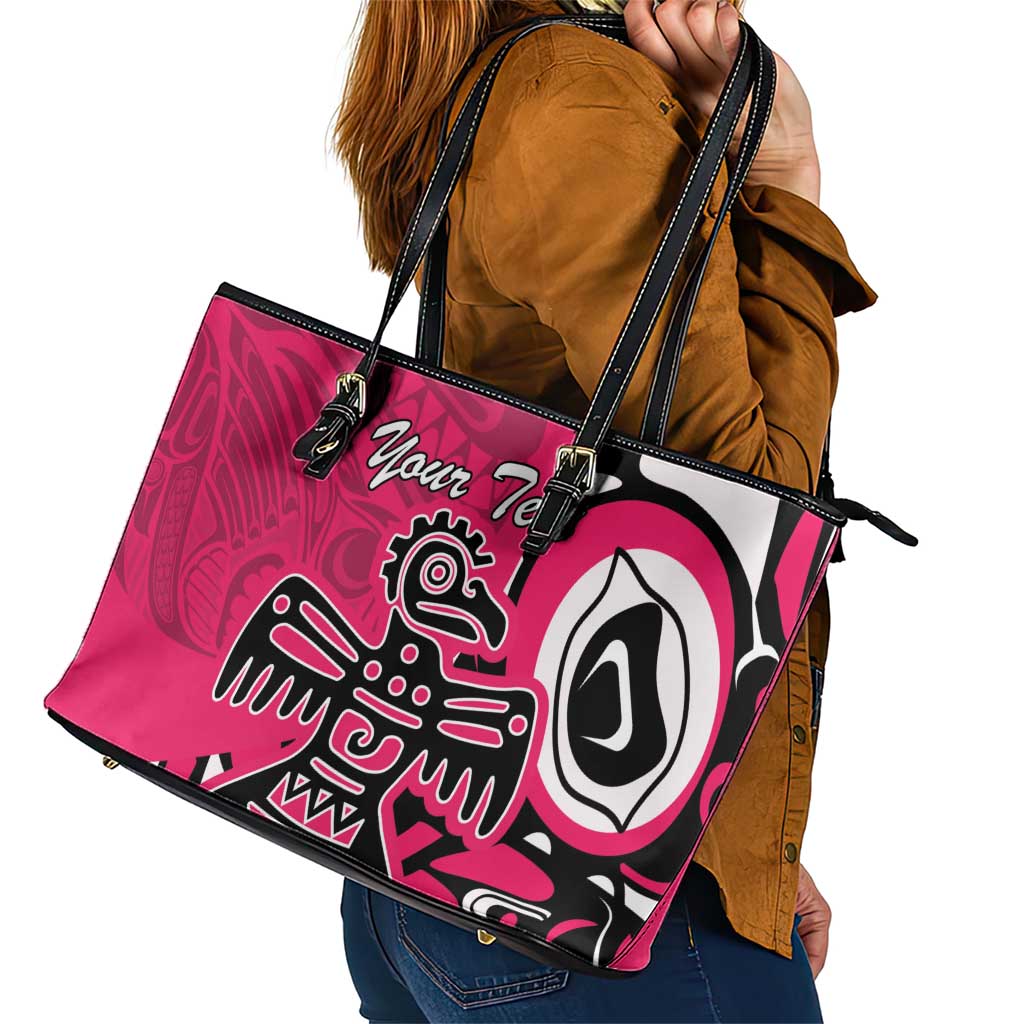 Personalized Canada Haida Eagle Leather Tote Bag Pink Style LT18