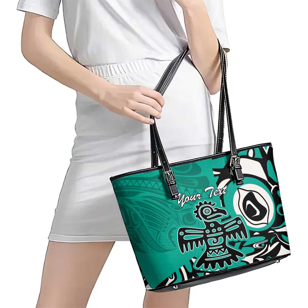 Personalized Canada Haida Eagle Leather Tote Bag Turquoise Style LT18