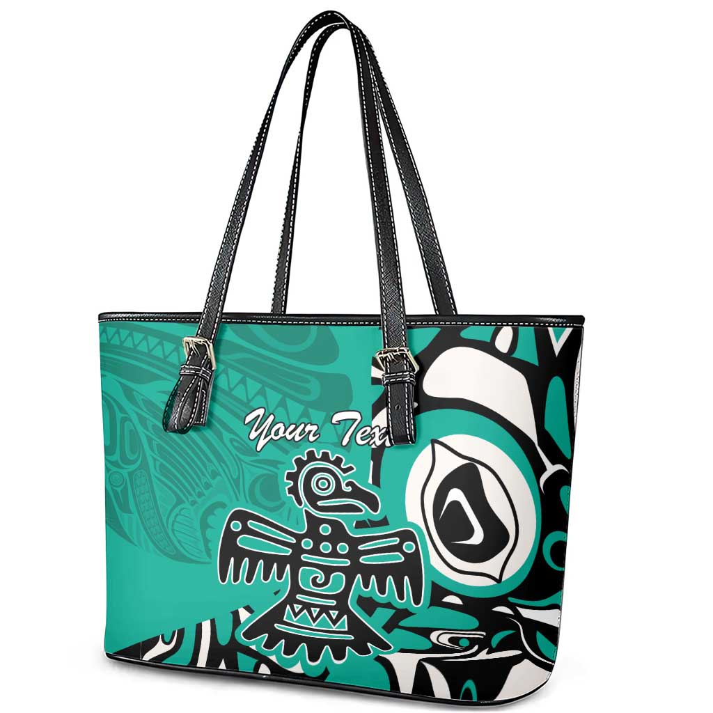 Personalized Canada Haida Eagle Leather Tote Bag Turquoise Style LT18