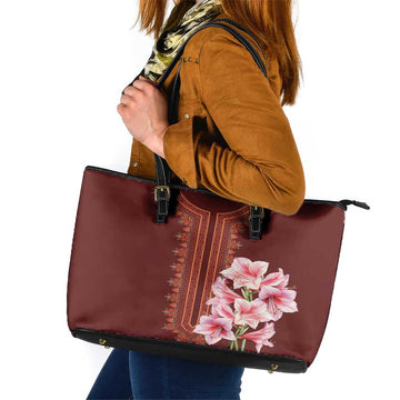 Africa Dashiki Leather Tote Bag With Belladonna Lily LT18