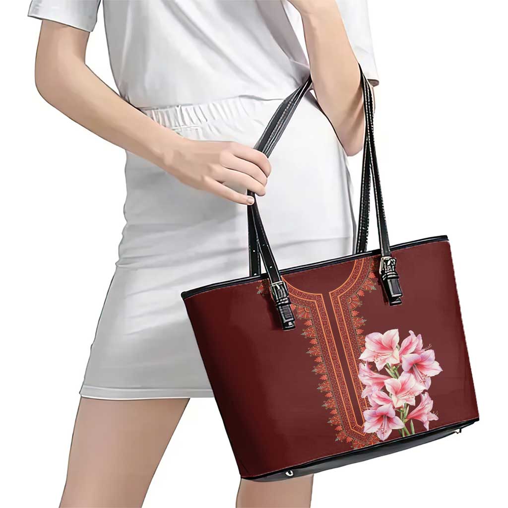 Africa Dashiki Leather Tote Bag With Belladonna Lily LT18