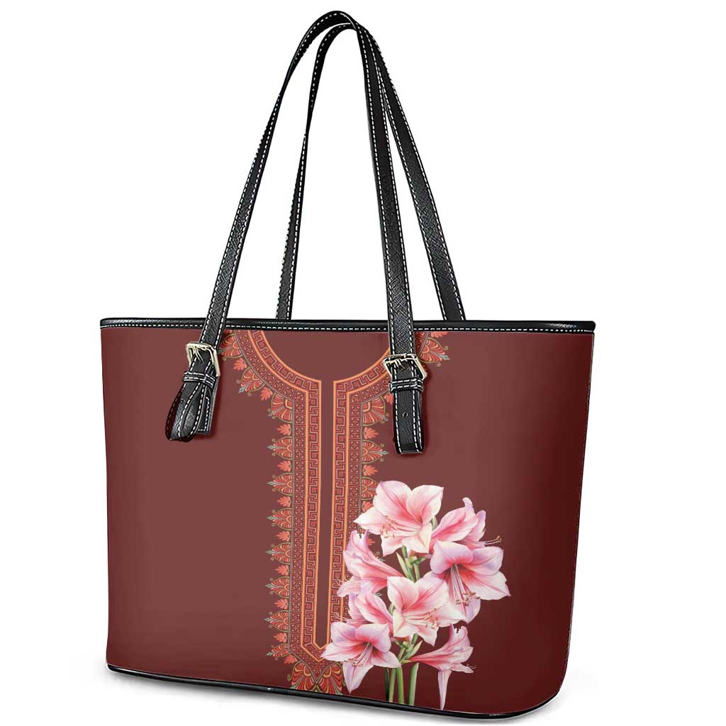 Africa Dashiki Leather Tote Bag With Belladonna Lily LT18
