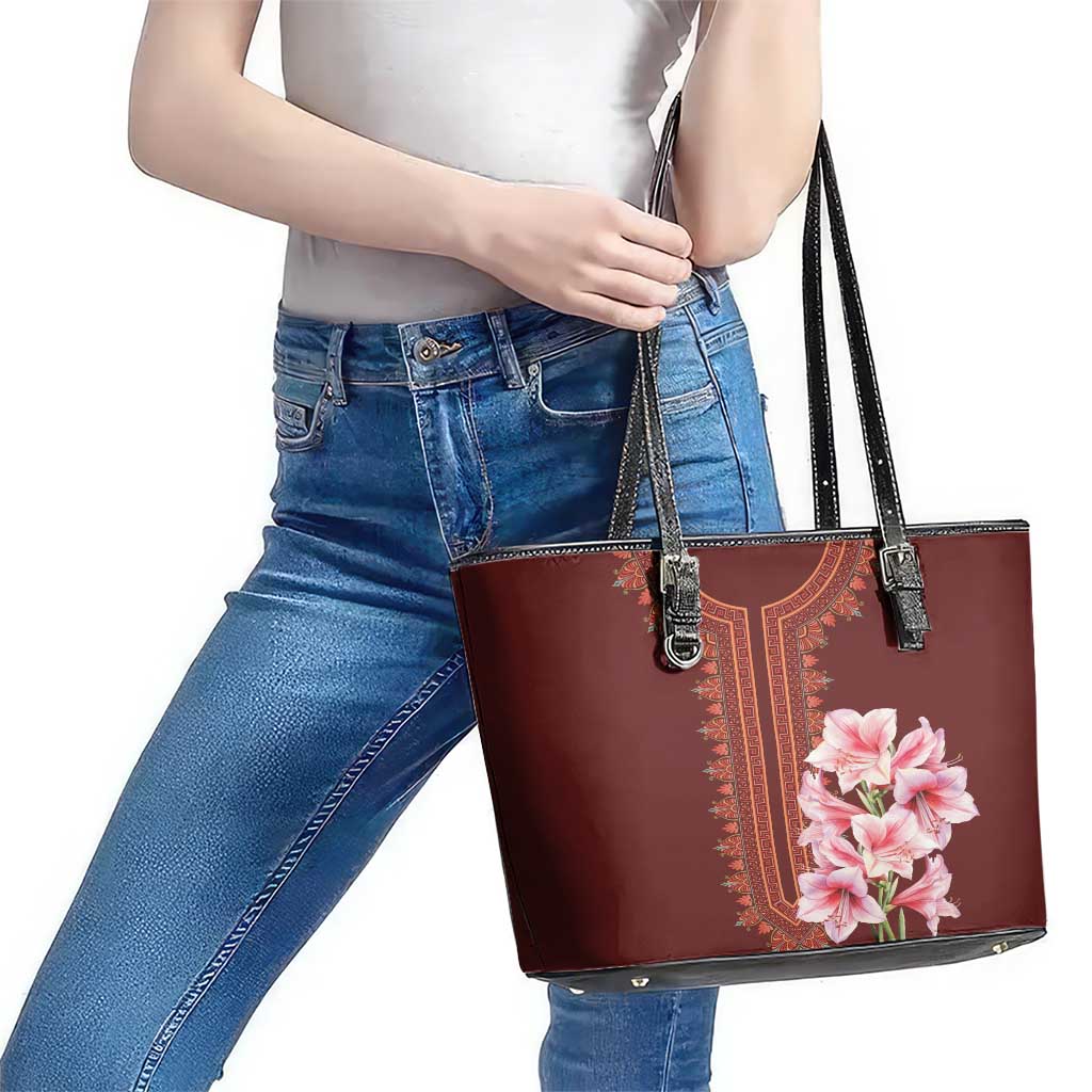 Africa Dashiki Leather Tote Bag With Belladonna Lily LT18