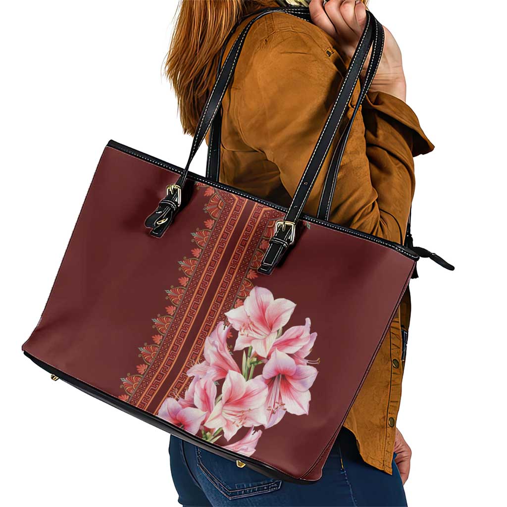 Africa Dashiki Leather Tote Bag With Belladonna Lily LT18