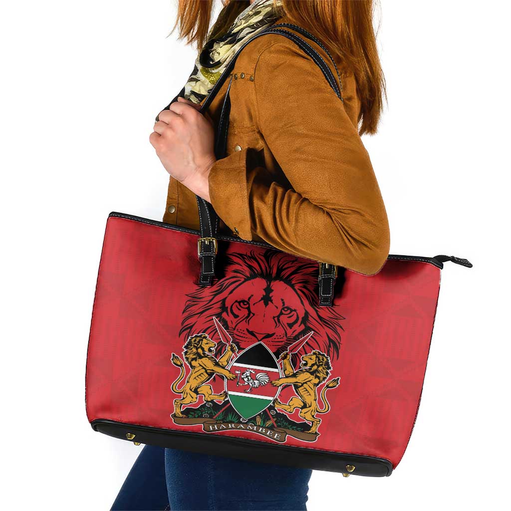 Kenya Leather Tote Bag Coat Of Arms With Kente Patterns LT18