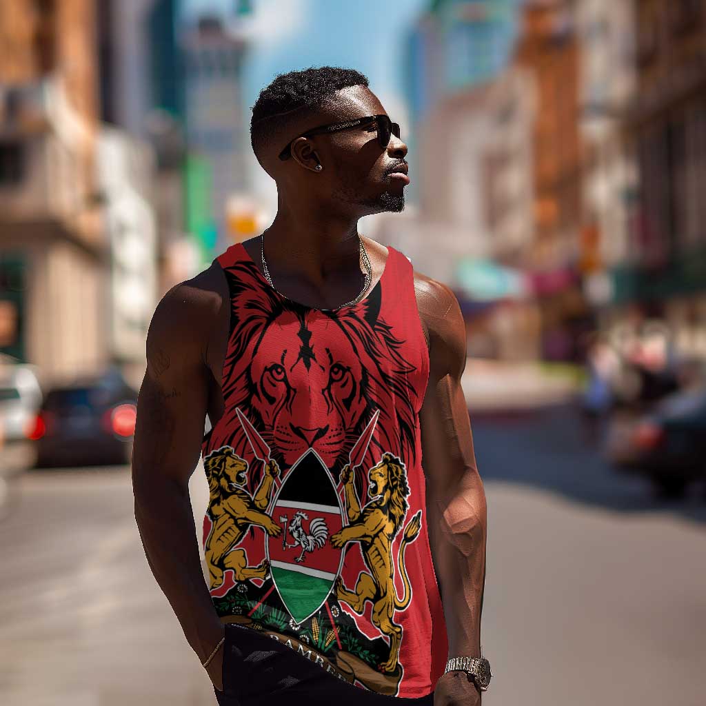 Kenya Men Tank Top Coat Of Arms With Kente Patterns LT18