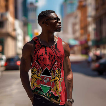 Kenya Men Tank Top Coat Of Arms With Kente Patterns LT18