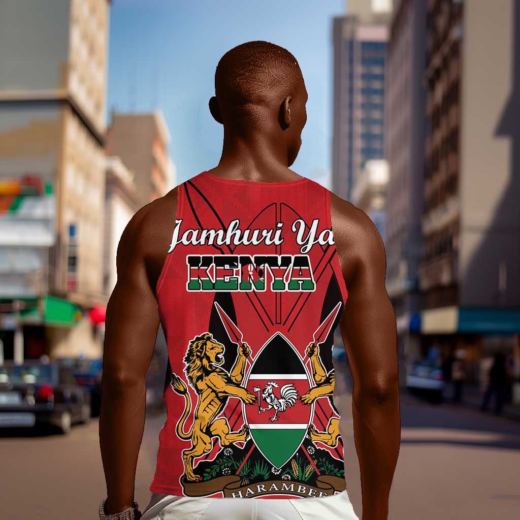 Kenya Men Tank Top Coat Of Arms With Kente Patterns LT18