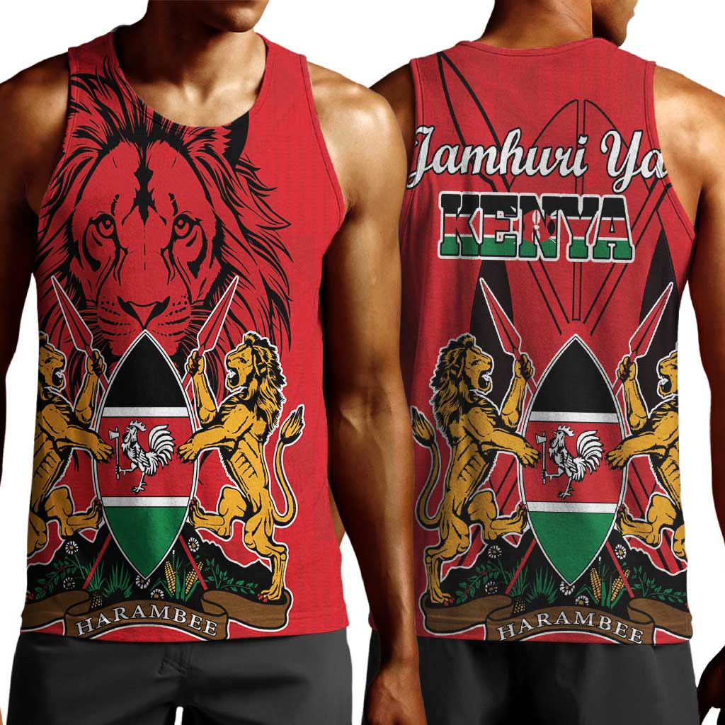 Kenya Men Tank Top Coat Of Arms With Kente Patterns LT18