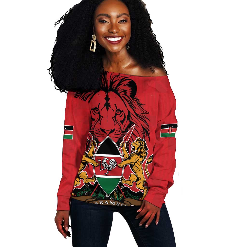 Kenya Off Shoulder Sweater Coat Of Arms With Kente Patterns LT18