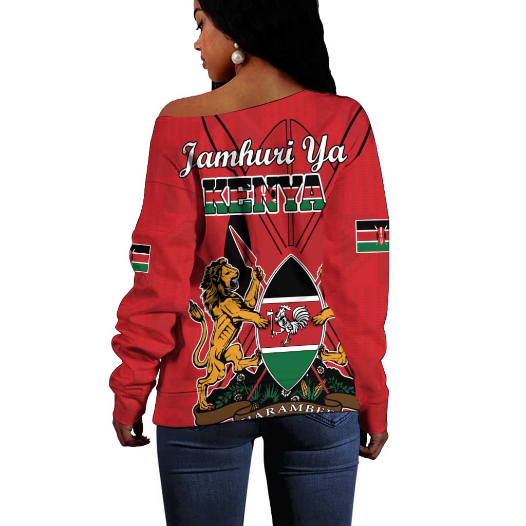Kenya Off Shoulder Sweater Coat Of Arms With Kente Patterns LT18