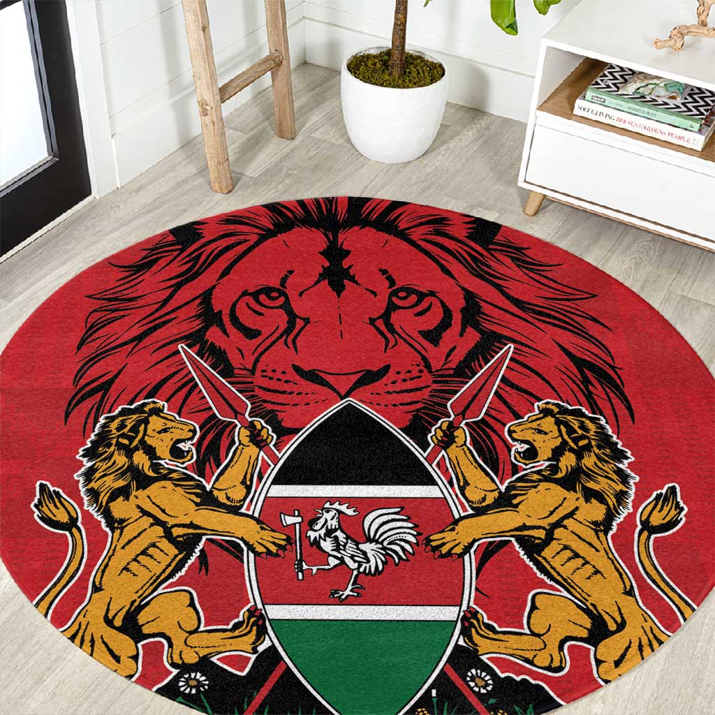 Kenya Round Carpet Coat Of Arms With Kente Patterns LT18
