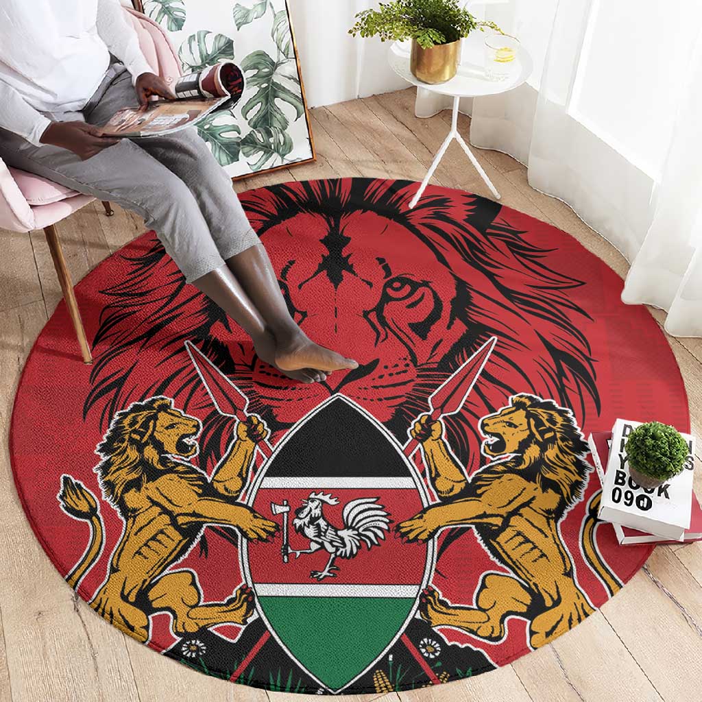 Kenya Round Carpet Coat Of Arms With Kente Patterns LT18