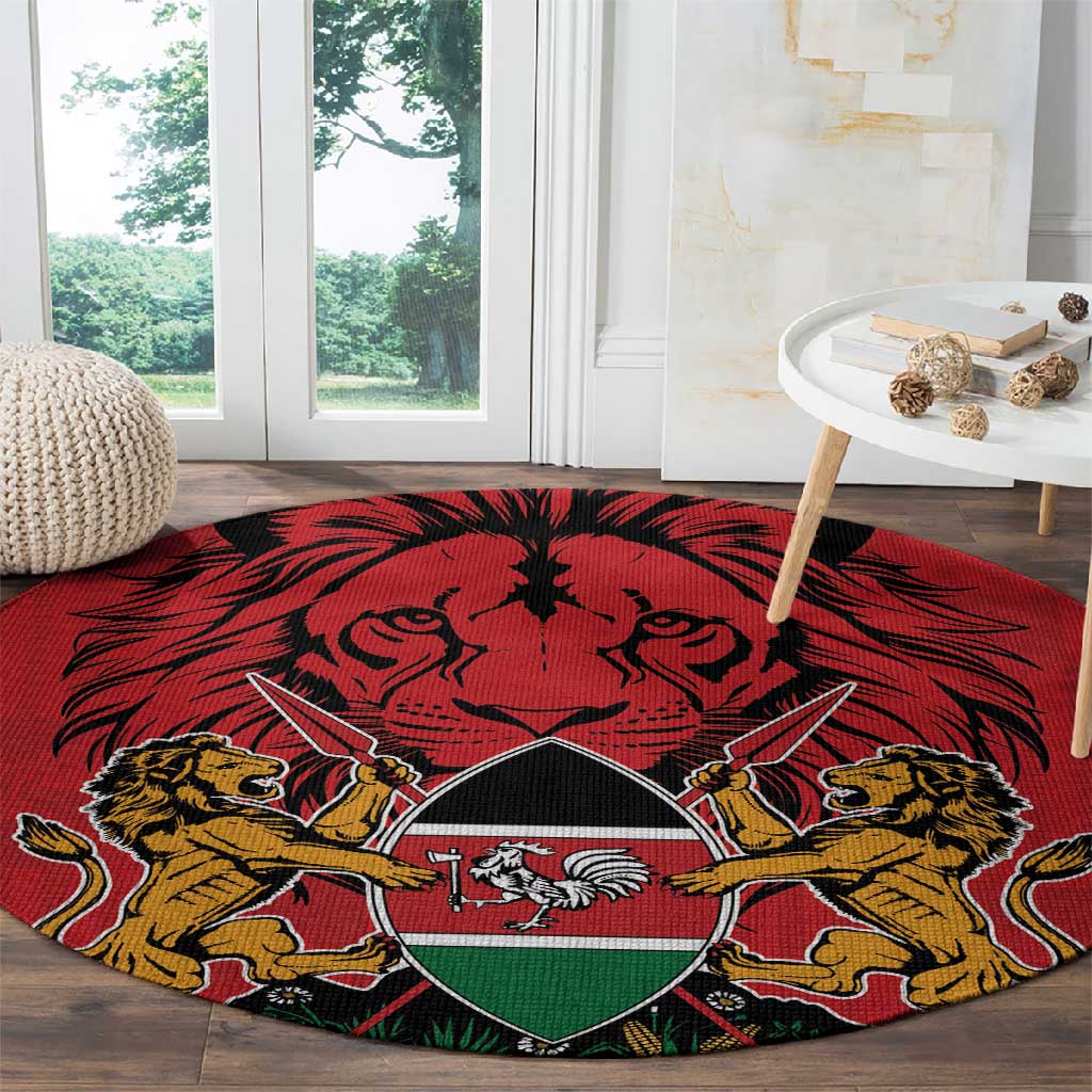 Kenya Round Carpet Coat Of Arms With Kente Patterns LT18