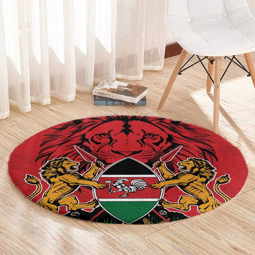 Kenya Round Carpet Coat Of Arms With Kente Patterns LT18