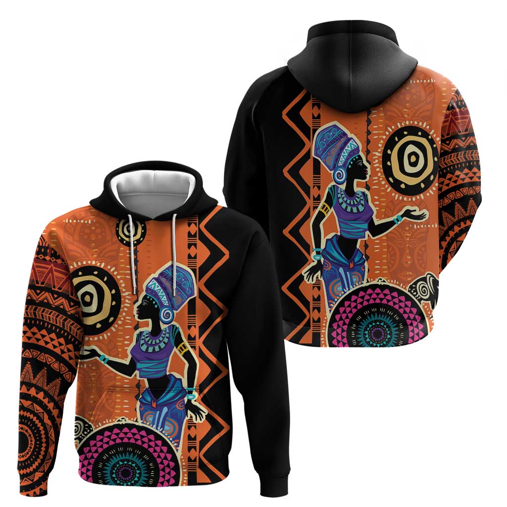 African Woman In Ethnic Dress Hoodie Ethnic Geometric Patterns LT18
