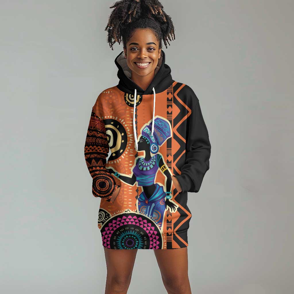 African Woman In Ethnic Dress Hoodie Dress Ethnic Geometric Patterns LT18