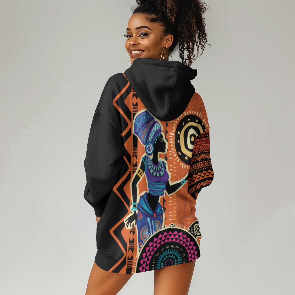 African Woman In Ethnic Dress Hoodie Dress Ethnic Geometric Patterns LT18