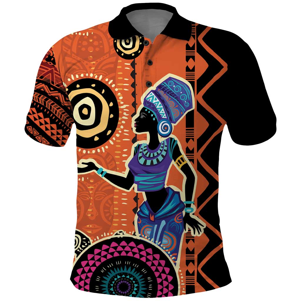 African Woman In Ethnic Dress Polo Shirt Ethnic Geometric Patterns LT18
