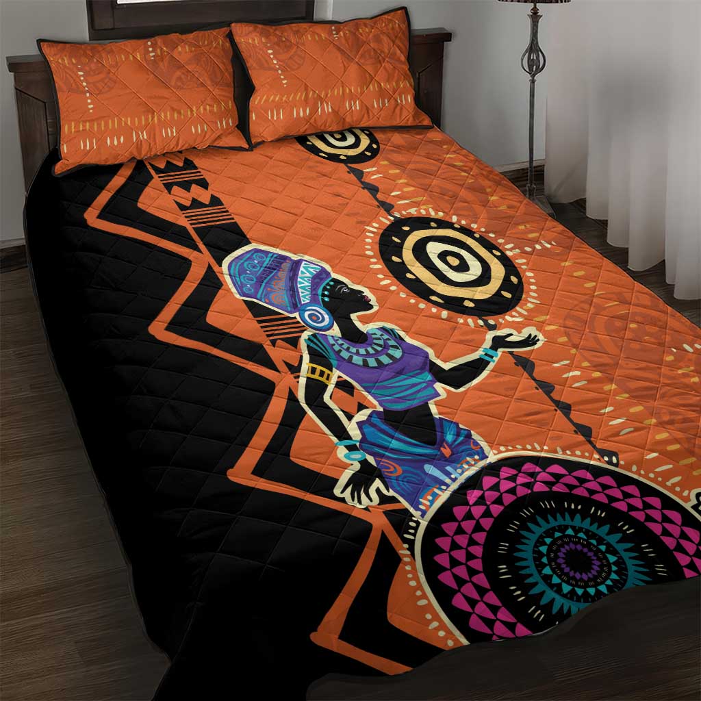 African Woman In Ethnic Dress Quilt Bed Set Ethnic Geometric Patterns LT18