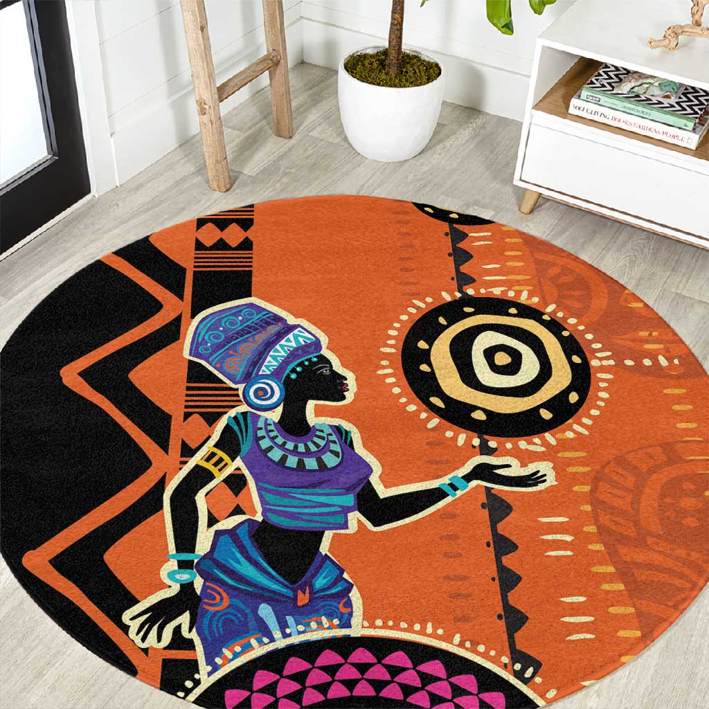 African Woman In Ethnic Dress Round Carpet Ethnic Geometric Patterns LT18