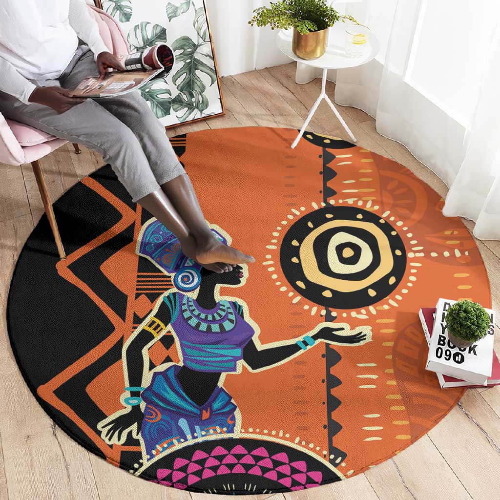 African Woman In Ethnic Dress Round Carpet Ethnic Geometric Patterns LT18