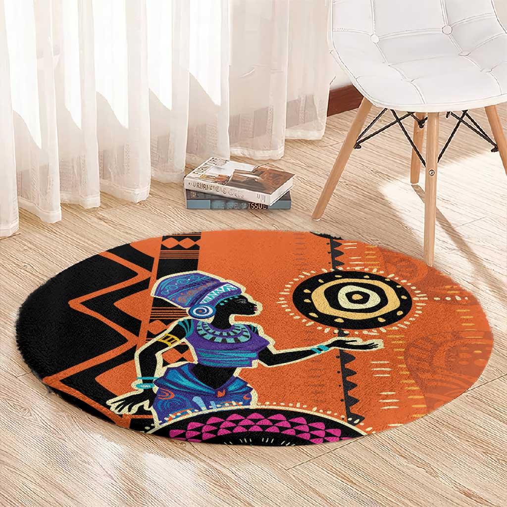 African Woman In Ethnic Dress Round Carpet Ethnic Geometric Patterns LT18