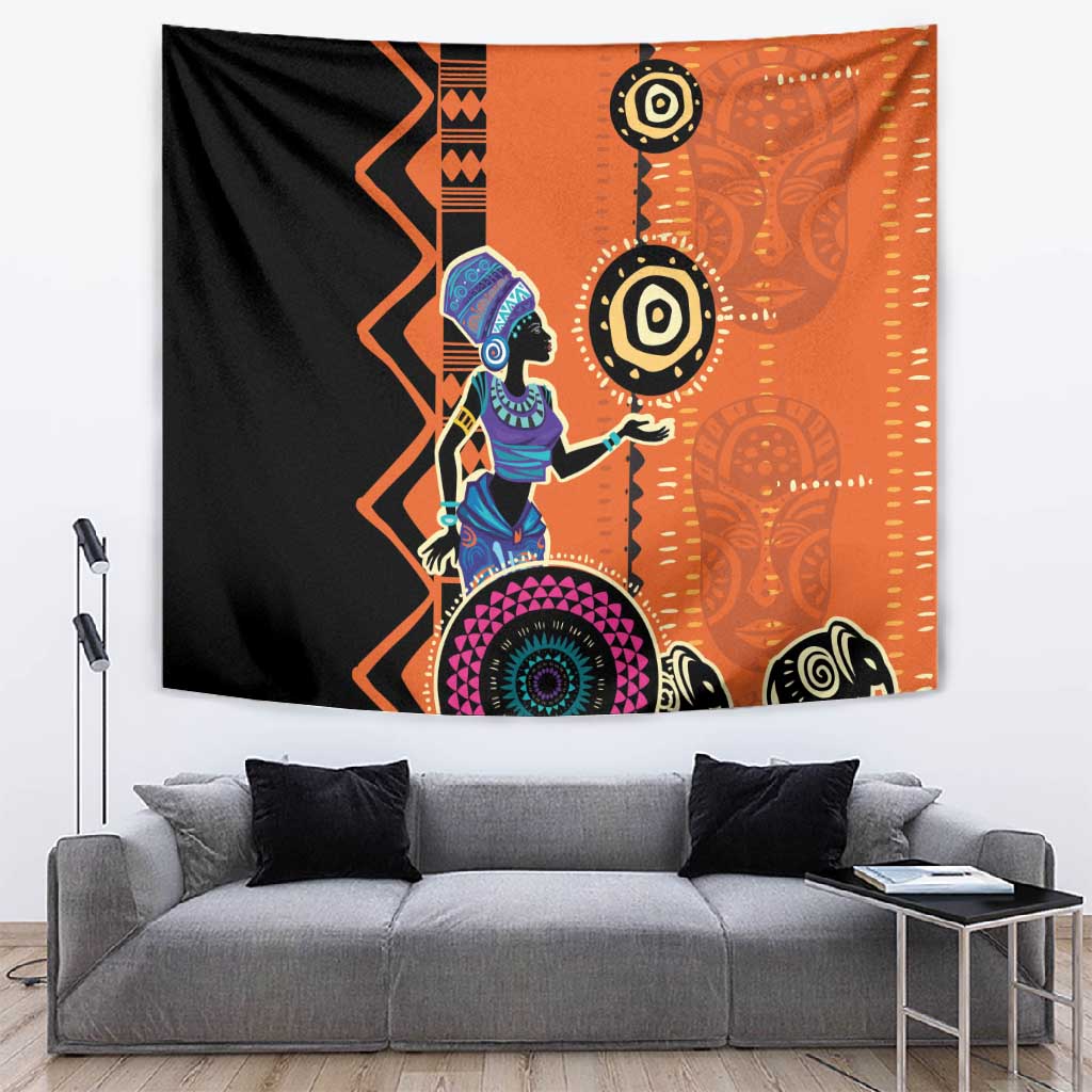 African Woman In Ethnic Dress Tapestry Ethnic Geometric Patterns LT18