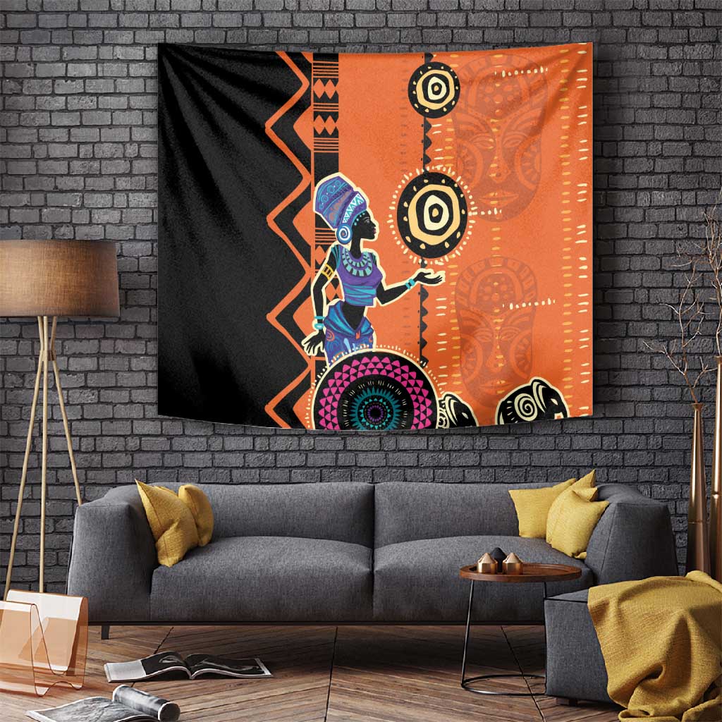 African Woman In Ethnic Dress Tapestry Ethnic Geometric Patterns LT18