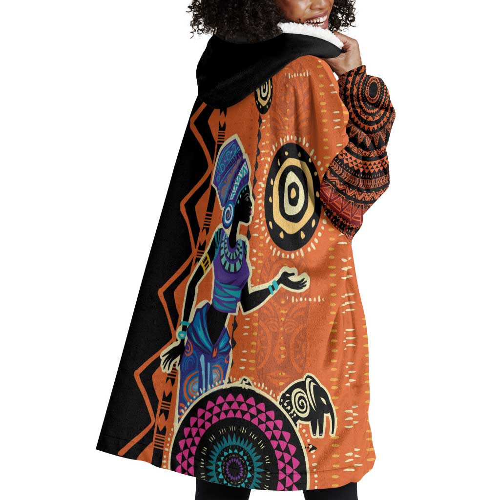 African Woman In Ethnic Dress Wearable Blanket Hoodie Ethnic Geometric Patterns LT18