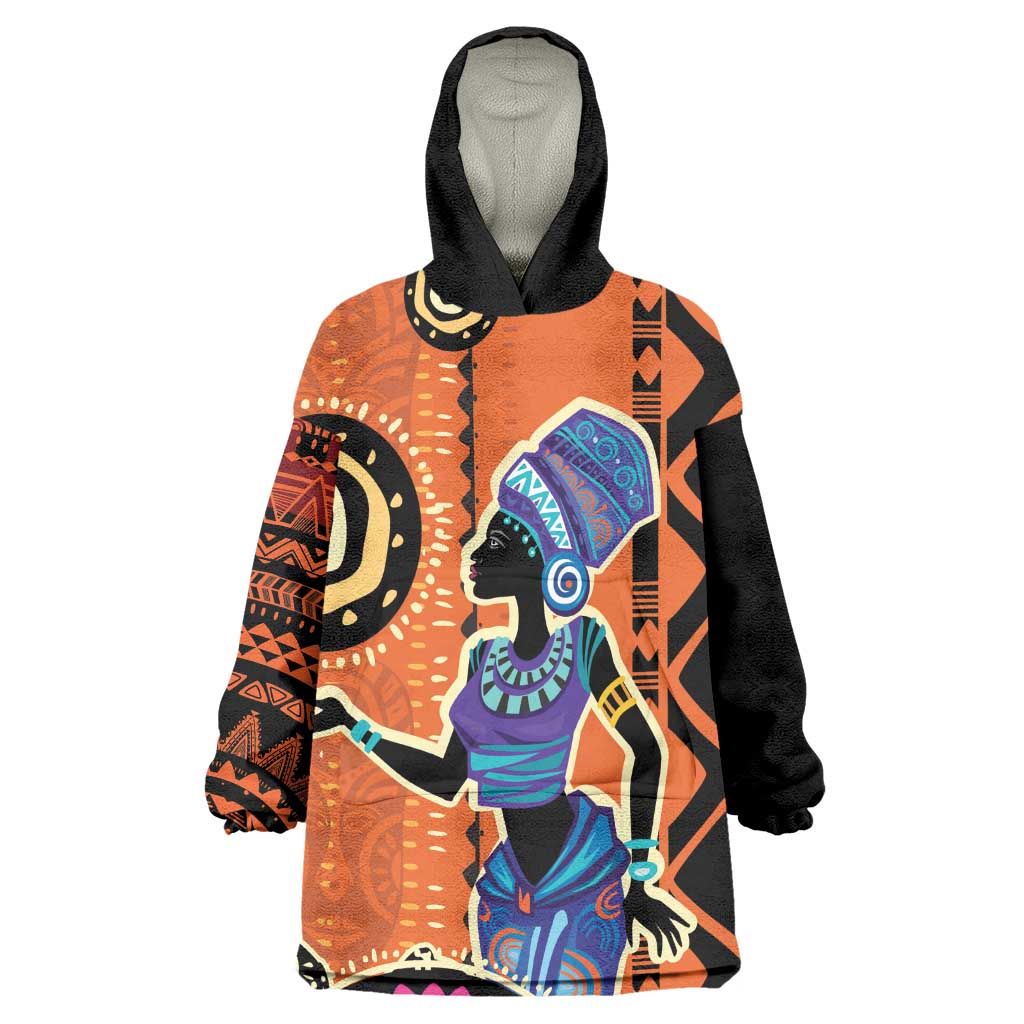 African Woman In Ethnic Dress Wearable Blanket Hoodie Ethnic Geometric Patterns LT18