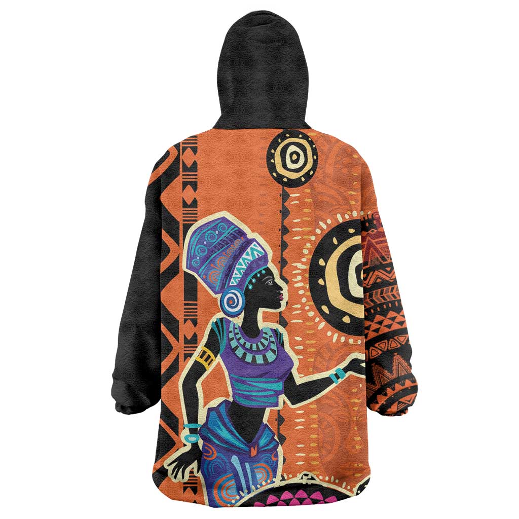 African Woman In Ethnic Dress Wearable Blanket Hoodie Ethnic Geometric Patterns LT18