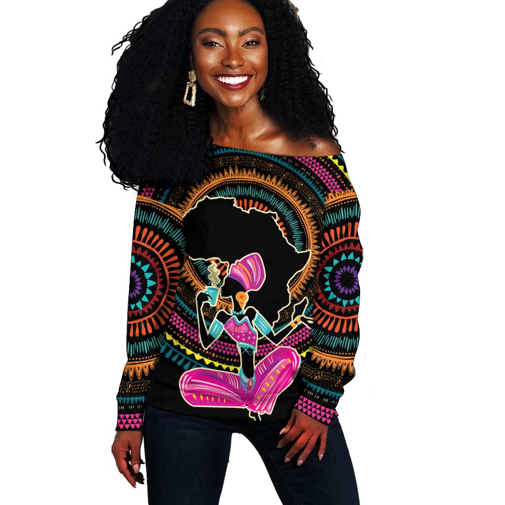 Personalized Africa Off Shoulder Sweater Beautiful Black Woman LT18