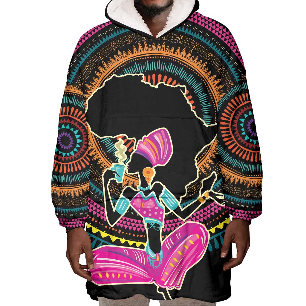 Personalized Africa Wearable Blanket Hoodie Beautiful Black Woman LT18