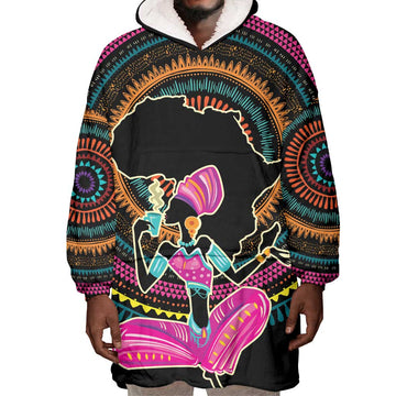 Personalized Africa Wearable Blanket Hoodie Beautiful Black Woman LT18