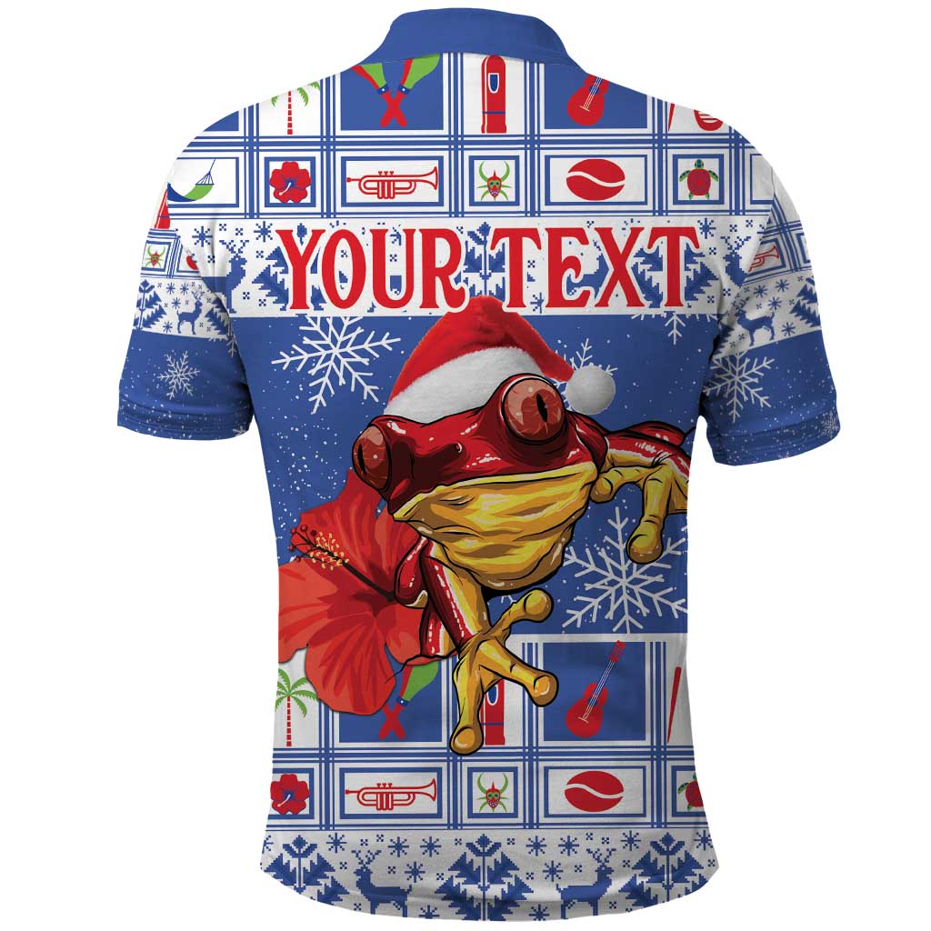 Personalized Puerto Rico Christmas Polo Shirt Coqui With Red Maga Flower LT18