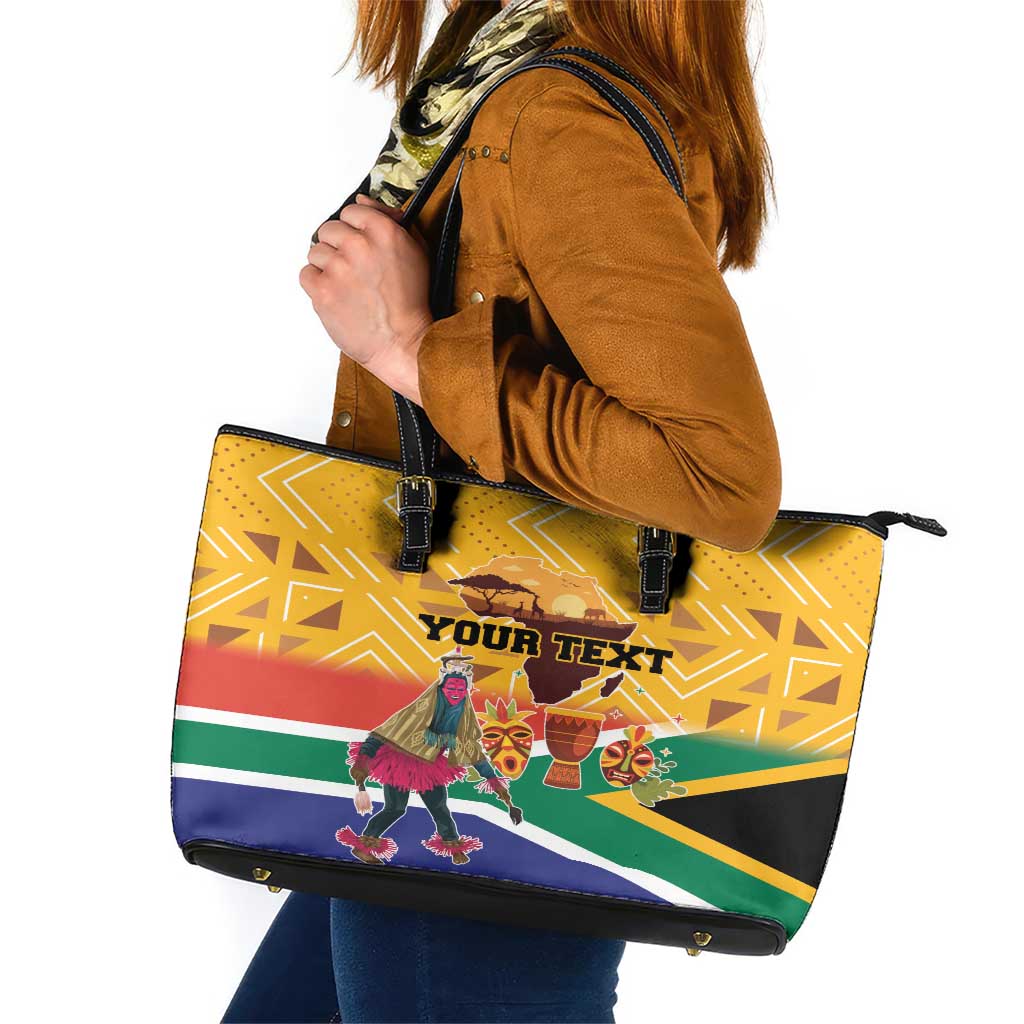 Personalized South Africa Heritage Day Leather Tote Bag With Traditional Dancer LT18