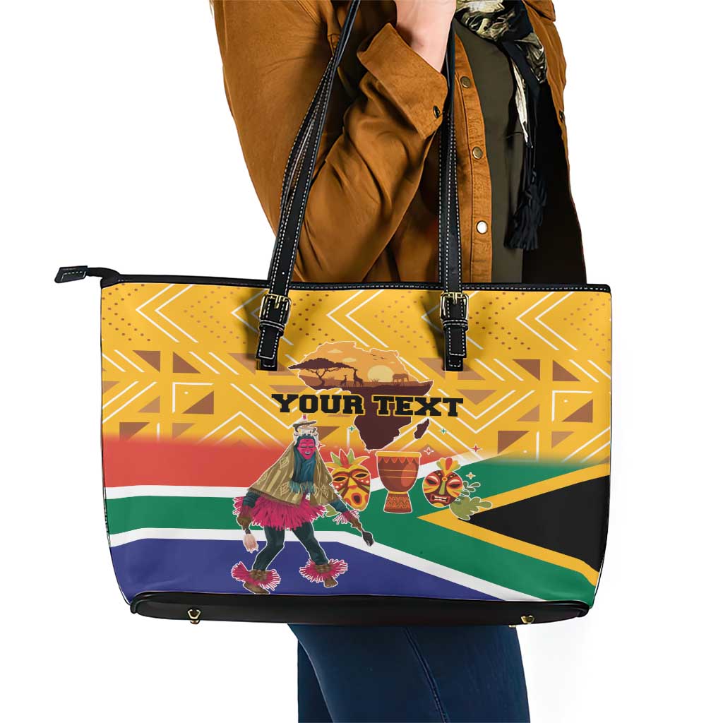 Personalized South Africa Heritage Day Leather Tote Bag With Traditional Dancer LT18