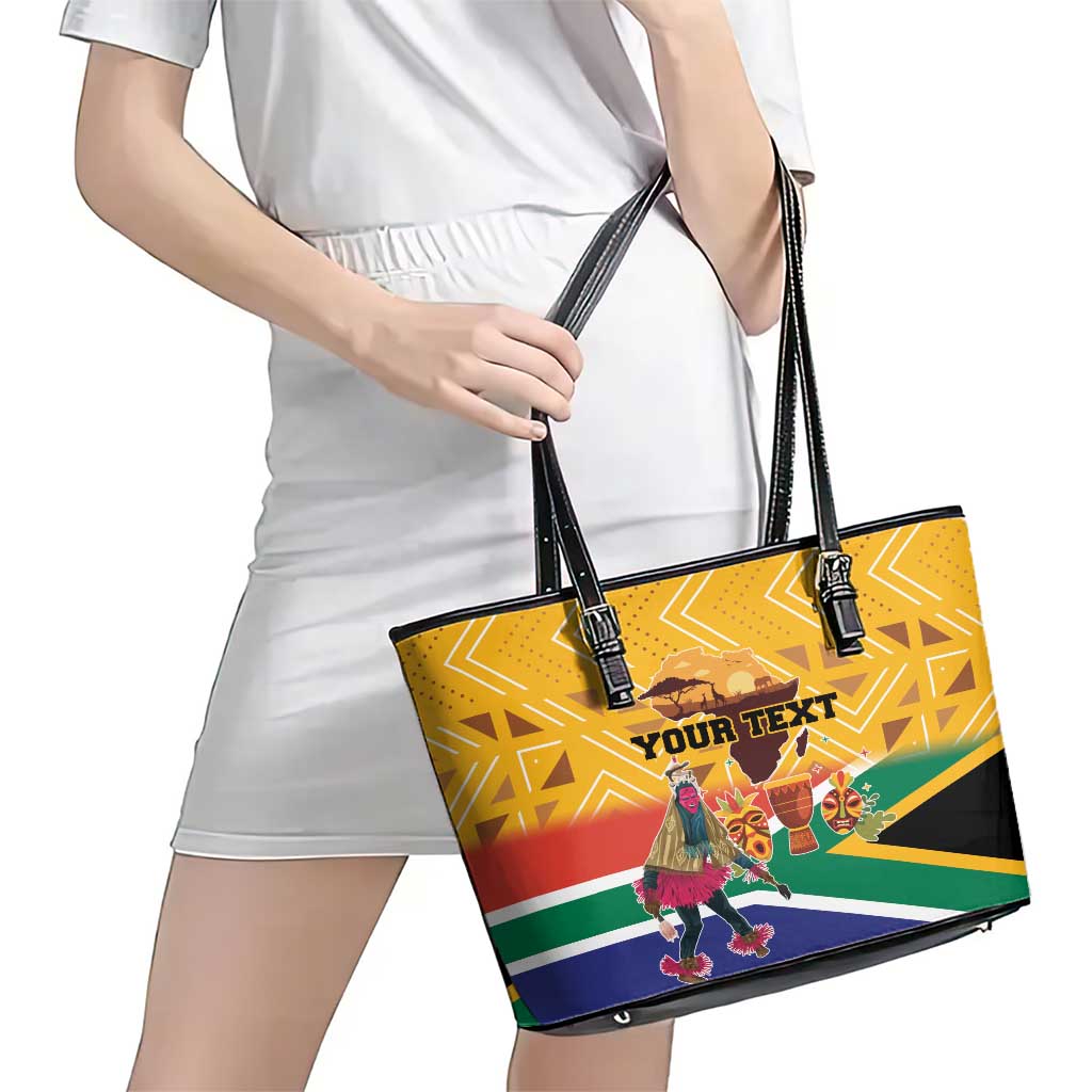 Personalized South Africa Heritage Day Leather Tote Bag With Traditional Dancer LT18