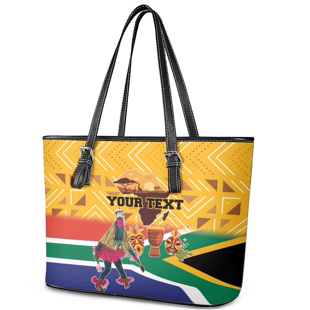Personalized South Africa Heritage Day Leather Tote Bag With Traditional Dancer LT18