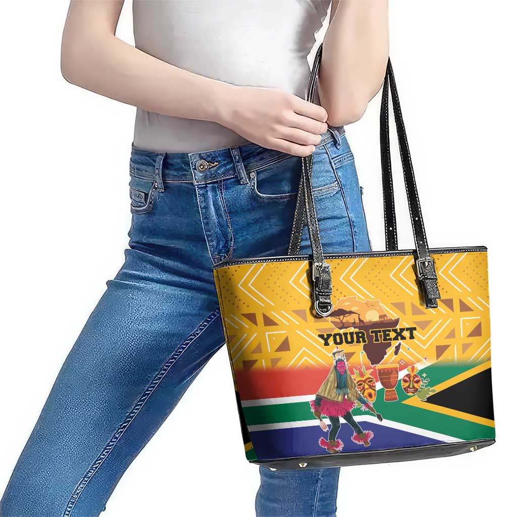 Personalized South Africa Heritage Day Leather Tote Bag With Traditional Dancer LT18